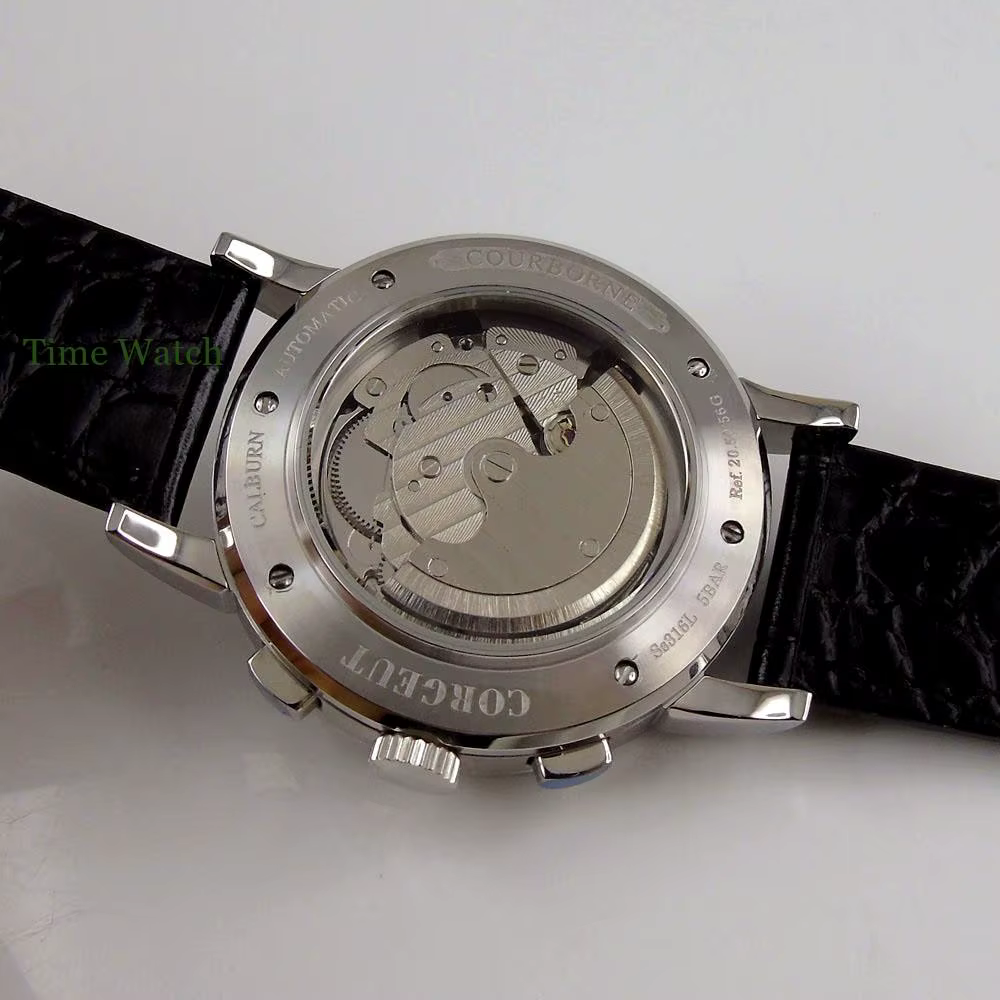 42mm Corgeut montre automatique pour hommes montres mécaniques jour Date mois année calendrier multi-fonction 316L jour-nuit bracelet en cuir