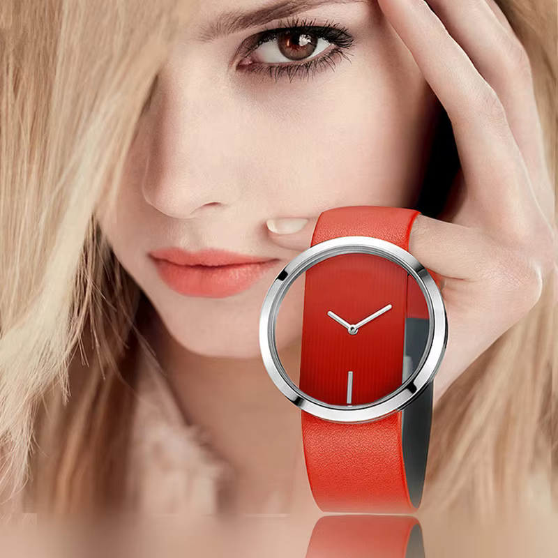 Montre de luxe avec bracelet en cuir Transparent pour femmes