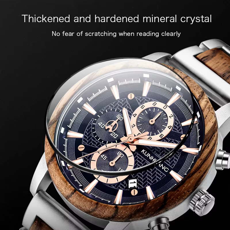 KUNHUANG montres en bois de luxe lumineux multi-fonction