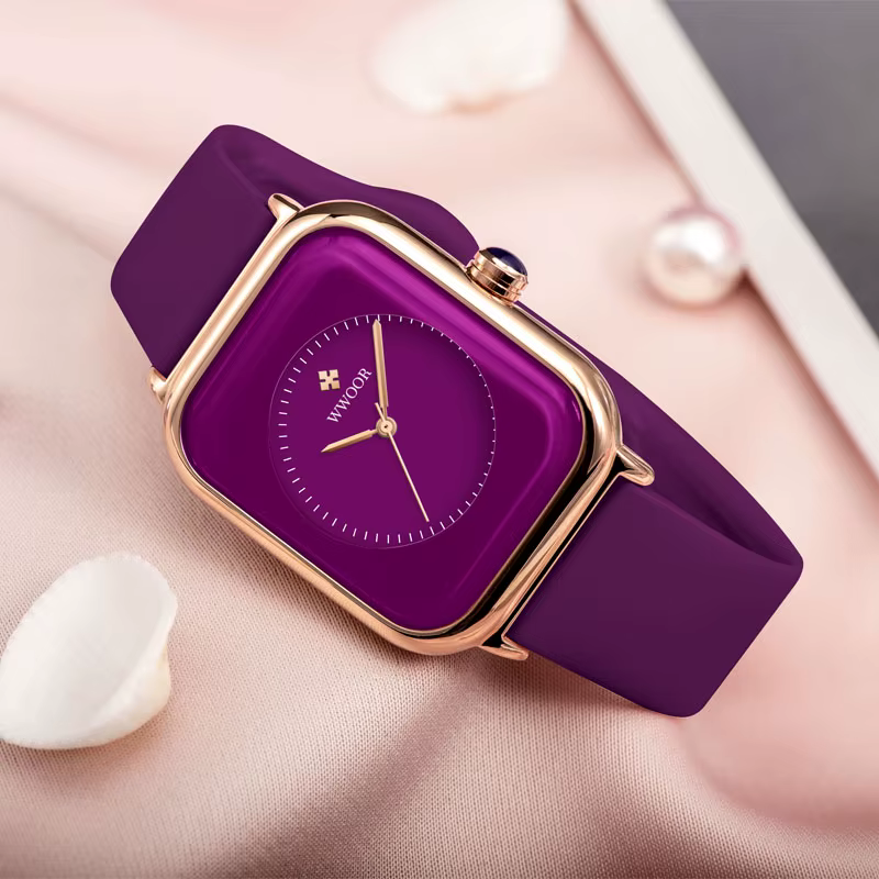 WWOOR marque de luxe montres pour femmes mode carré violet dames Quartz montre-bracelet étanche bracelet en Silicone Relogio Feminino