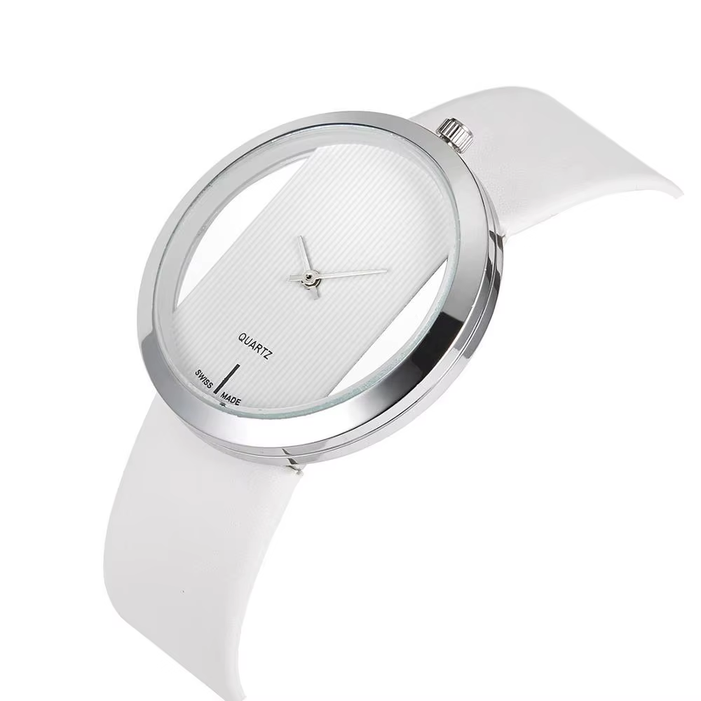 Montre de luxe avec bracelet en cuir Transparent pour femmes