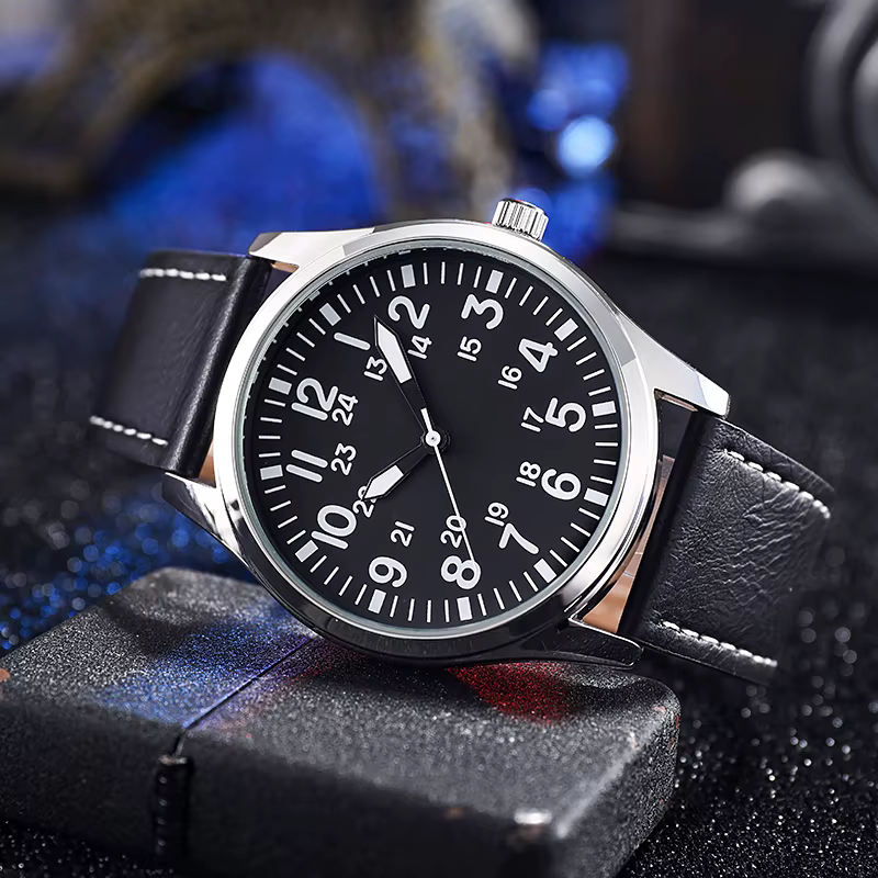 Montre de terrain avec bracelet en acier, lecture facile, mouvement japonais