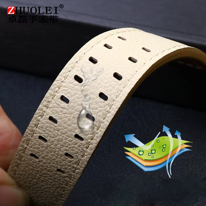 Bracelet de montre en cuir véritable pour homme