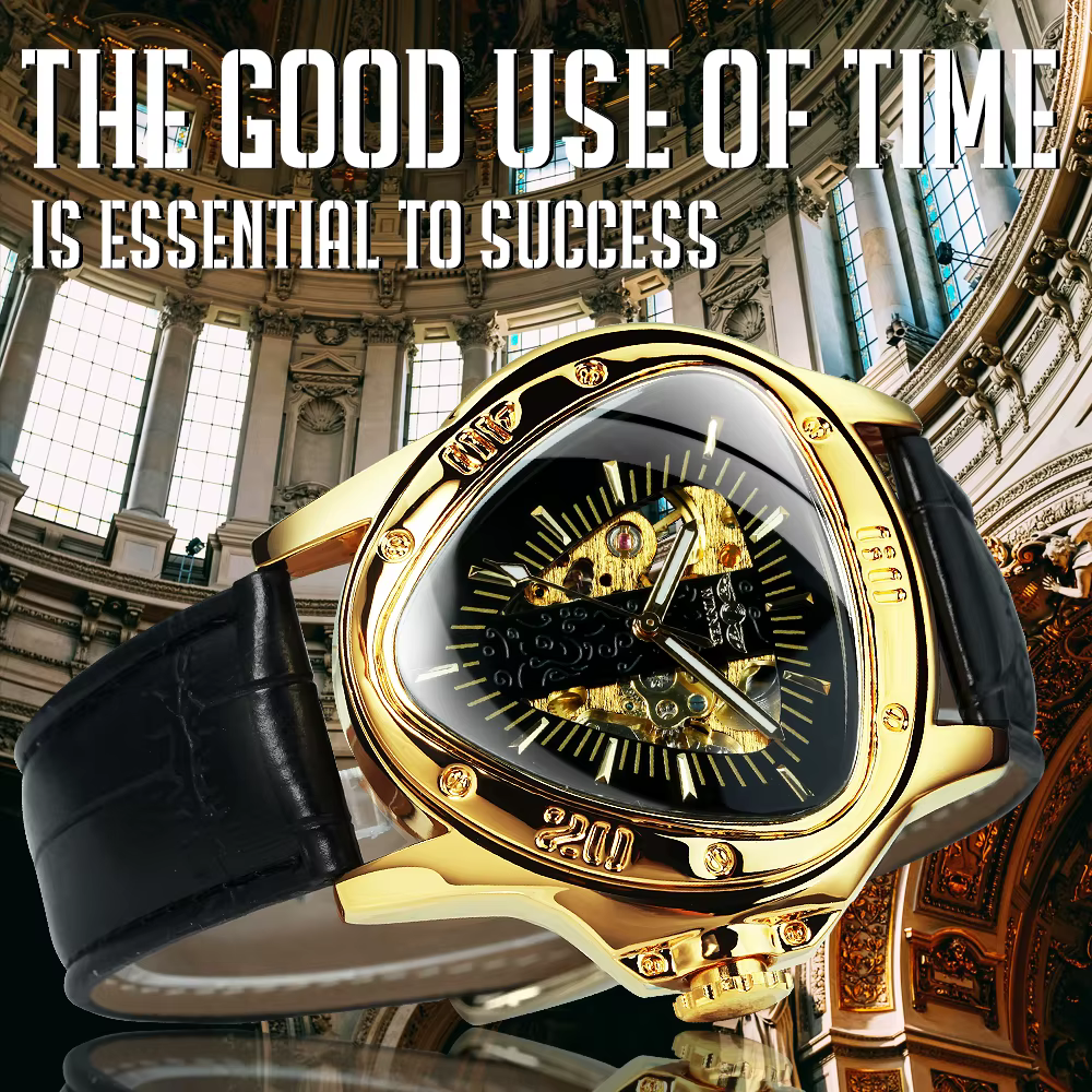 Winner – montre officielle Triangle squelette doré pour homme