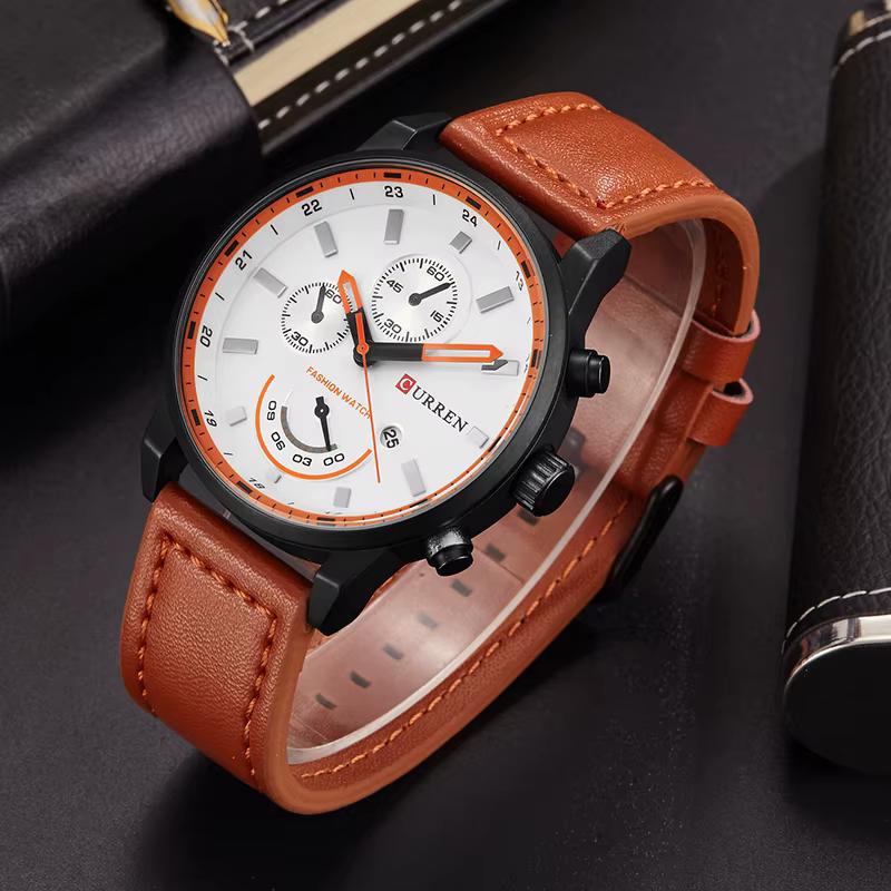 CURREN – montre-bracelet à Quartz en cuir véritable pour homme