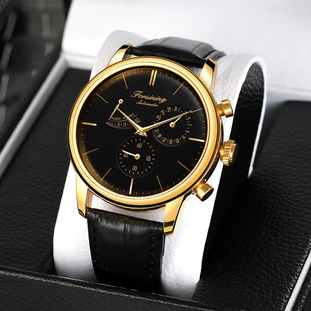 Montre mécanique automatique en cuir pour homme