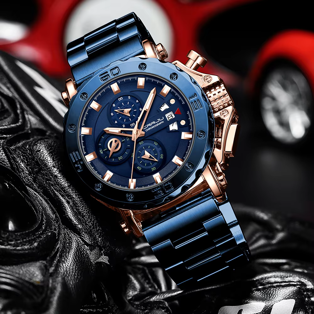 CRRJU montre pour hommes Top marque de luxe grand cadran en acier inoxydable étanche chronographe montres avec Date Relogio Masculino