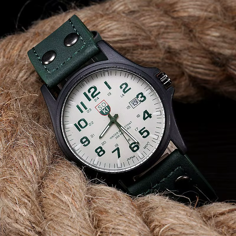 SOKI hommes montre-bracelet décontractée Quartz bracelet en cuir montres Masculino Relogio mode mâle calendrier horloge extérieur Reloj Hombre