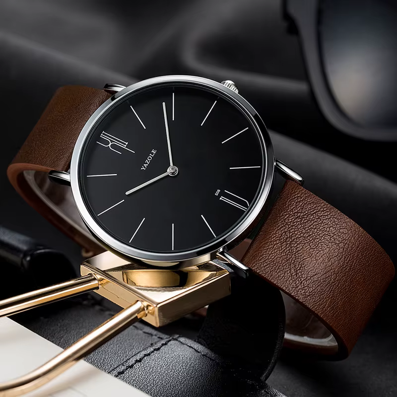 Montre d'extérieur en cuir véritable pour hommes