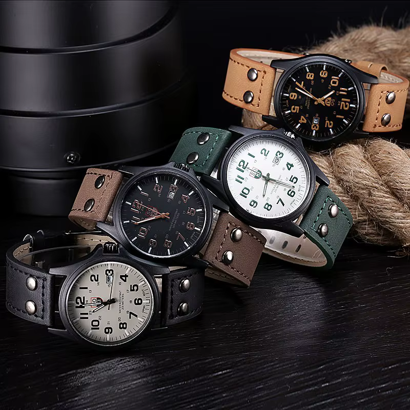 Offres spéciales montres pour hommes en cuir mat Quartz homme montre-bracelet Date calendrier montre décontractée