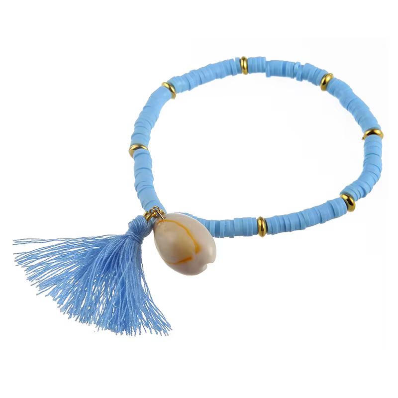 Bracelet artisanal bohème multicolore en coquillages Heishi et pampilles, 7 couleurs, extensible, pour l'été, la plage, style bohème, pour femme