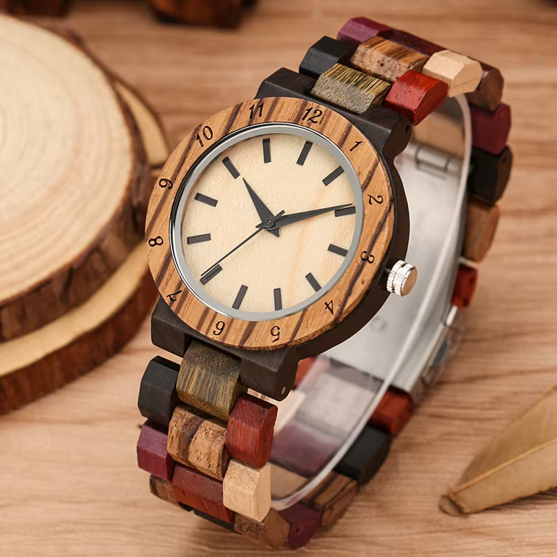 Montre-bracelet analogique à quartz en bois pour femme