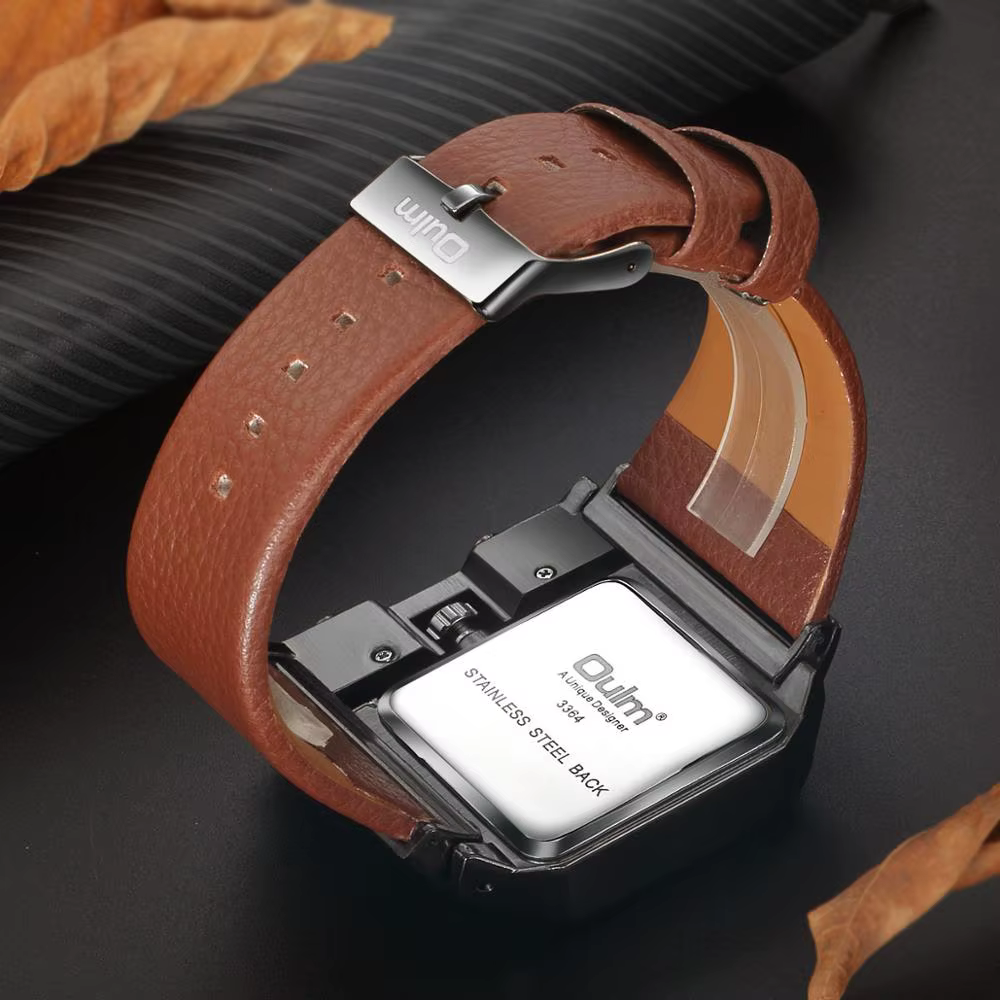 Oulm – montre à grand cadran carré en cuir PU pour homme