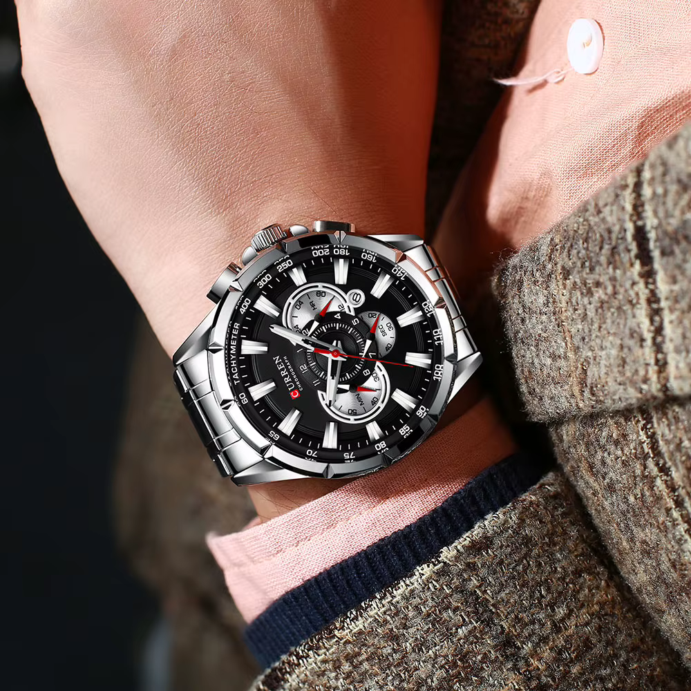 CURREN nouveau chronographe de Sport décontracté montres pour hommes bracelet en acier inoxydable montre-bracelet grand cadran horloge à Quartz avec pointeurs lumineux