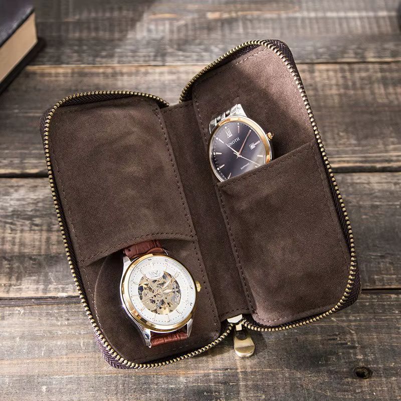 Nouvelle boîte de montre rustique en cuir à 2 fentes