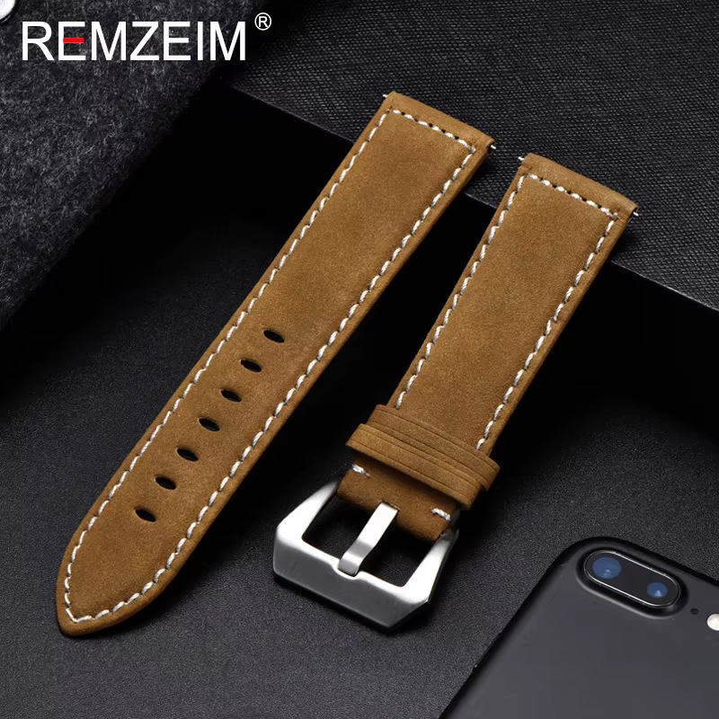 Bracelet de montre en cuir véritable pour hommes et femmes