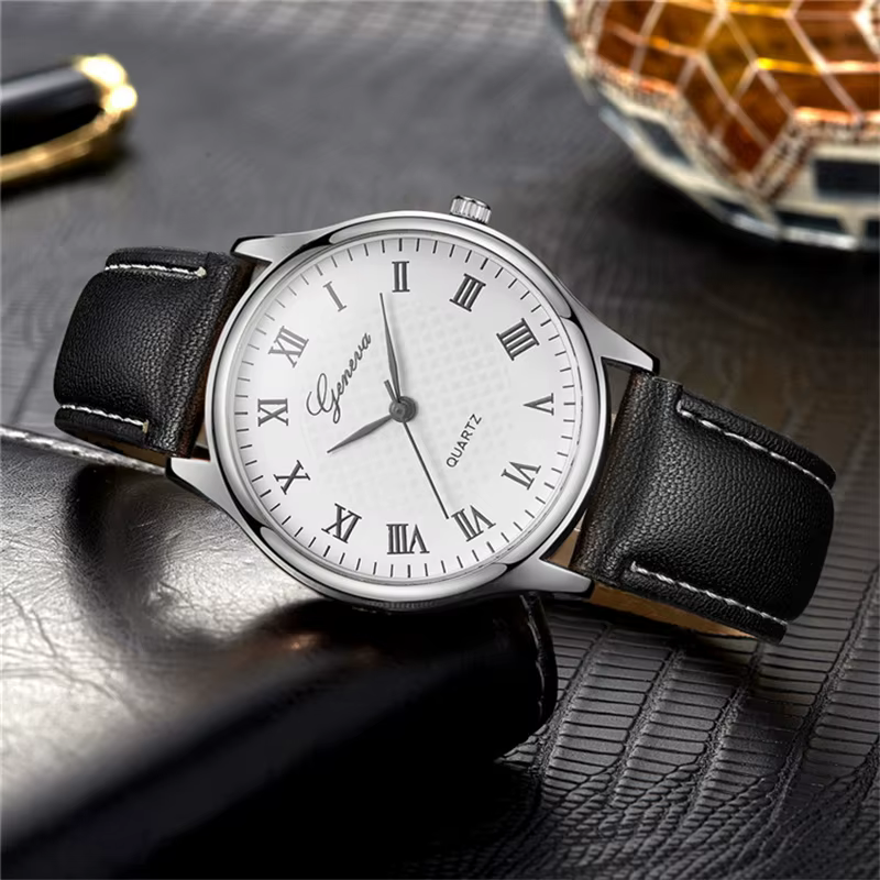 Mode moderne noir Quartz hommes montres marée marque bracelet en cuir grand cadran
