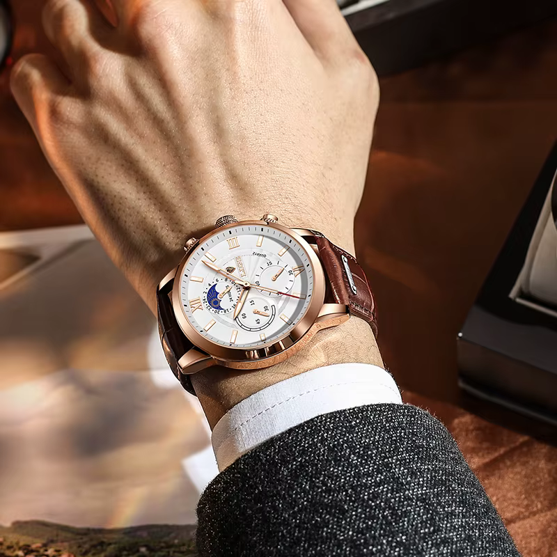 2025 LIGE montres hommes Top marque horloge de luxe décontracté en cuir 24 heures Phase de lune
