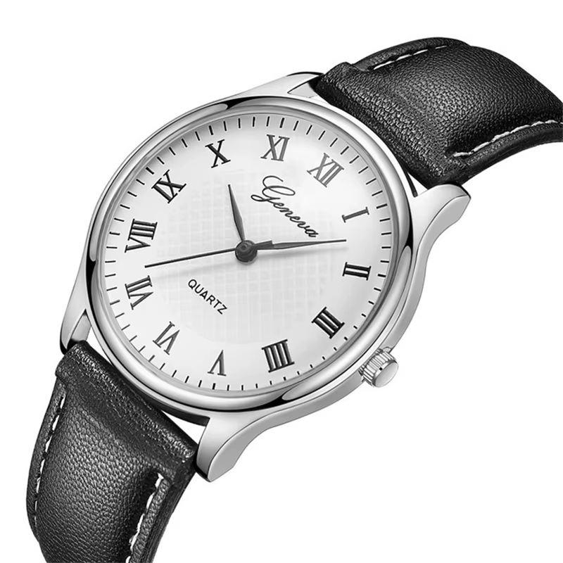 Mode moderne noir Quartz hommes montres marée marque bracelet en cuir grand cadran