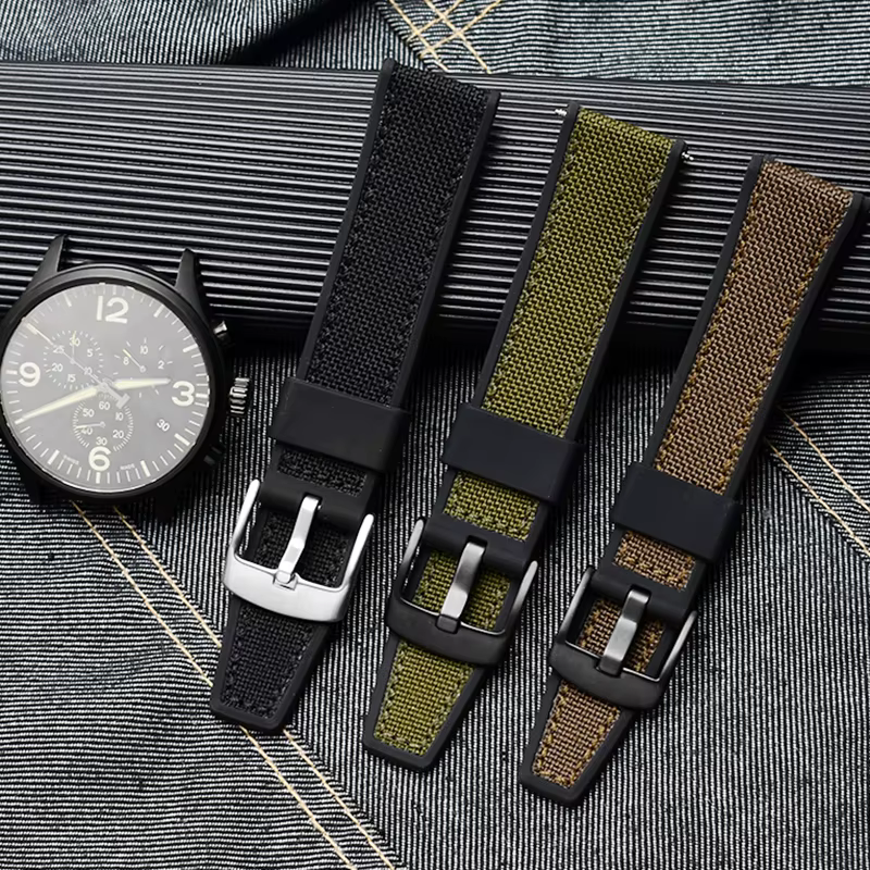 Bracelet de montre à semelle en caoutchouc de silicone en toile pour SeATM