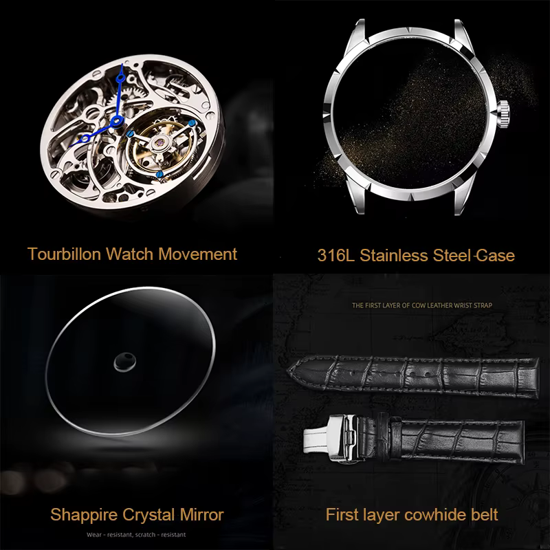 AESOP véritable Tourbillon montre mécanique pour hommes