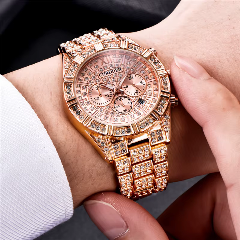 Original CURDDEN marque montres de luxe pour hommes mode alliage bande Hip Hop diamant doré Date Vintage Montre à Quartz