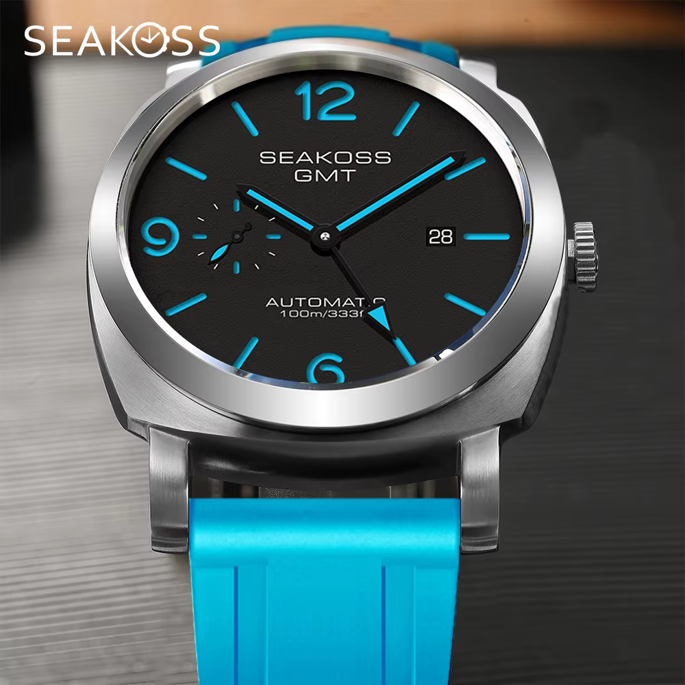 SEAKOSS GMT Super lumineux plongée automatique montre mécanique hommes 10ATM 1963 mouette st2557 mouvement calendrier saphir montre-bracelet