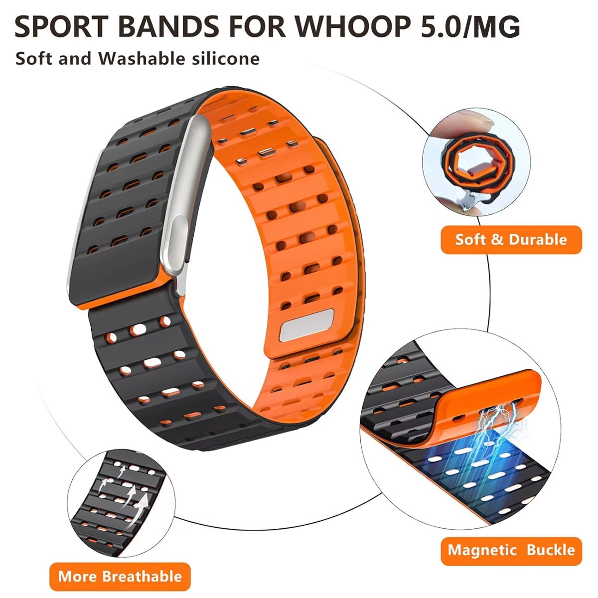 Bracelet en silicone à tête métallique pour Whoop 5.0