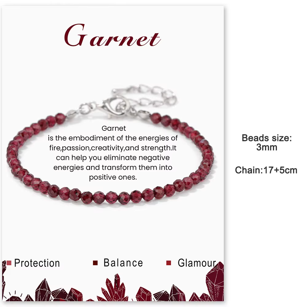 Bracelets de perles de grenat rouge naturel pour femmes et hommes, puce irrégulière, gravier, pierres de quartz rondes, avec carte, bijoux