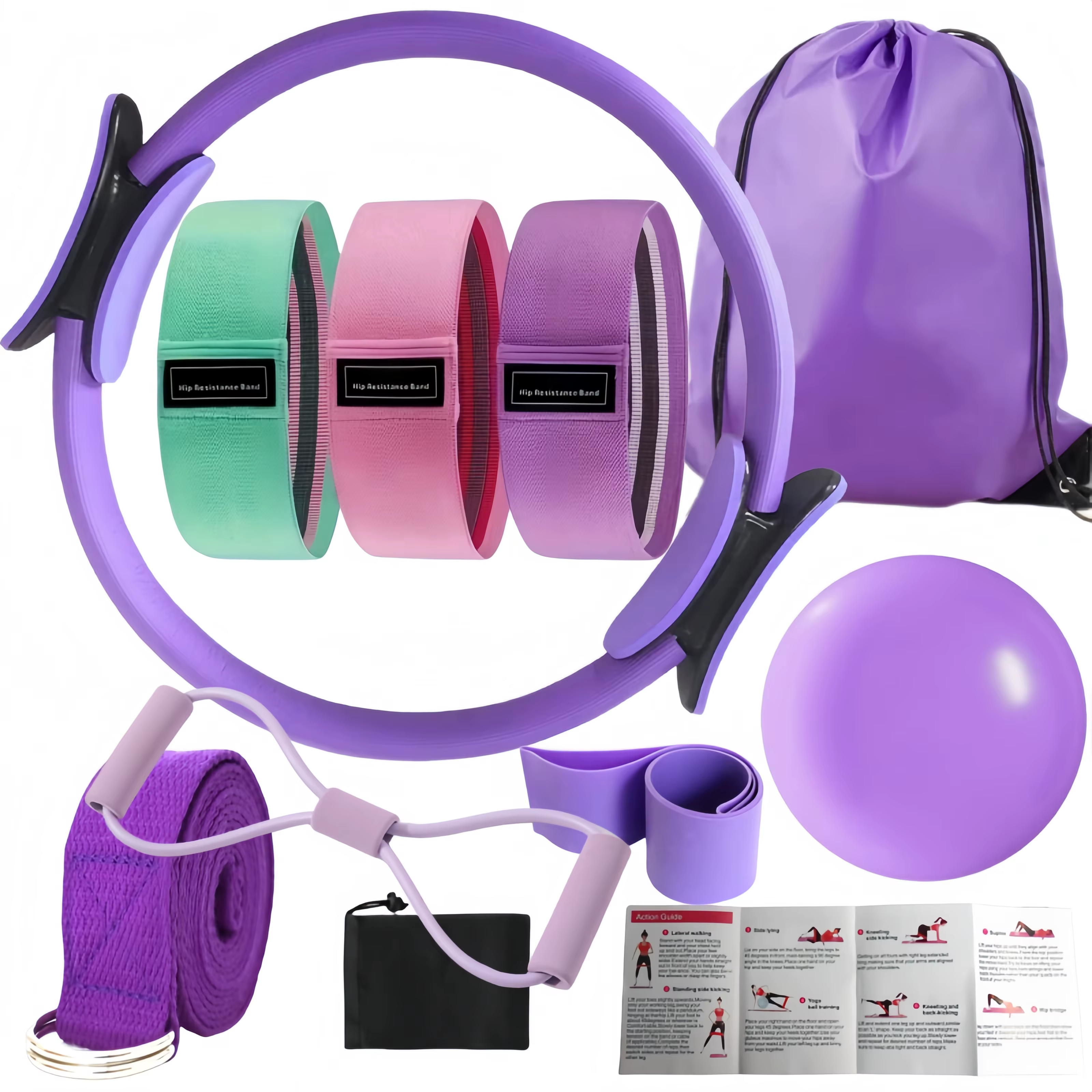 Kit de yoga à boucles Pilates 10 pièces, ceinture extensible pour balle de yoga, équipement de fitness pour l'étirement, la mise en forme et l'entraînement central