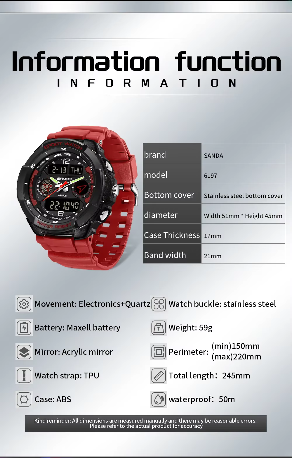 Montre électronique pour étudiants coréens SANDA Top 6197