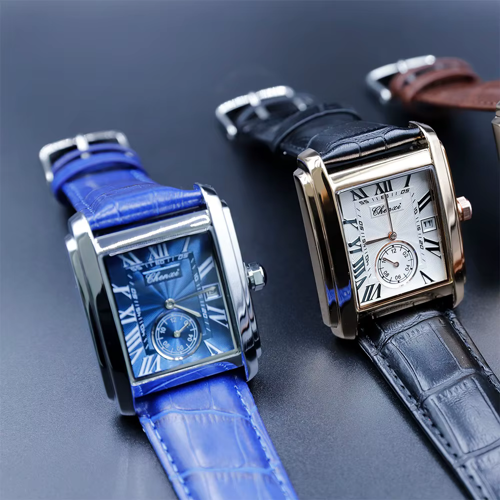Montre à quartz avec bracelet en cuir pour homme