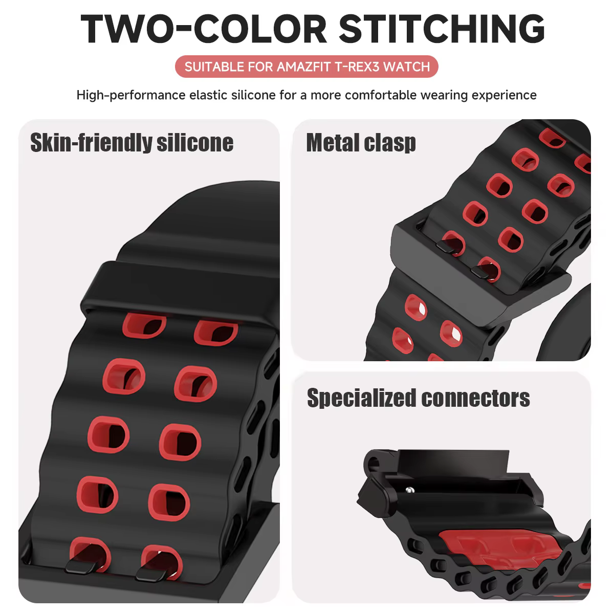 Bracelet marin pour montre Amazfit t-rex 3/2/bracelet en silicone élastique bicolore ultra
