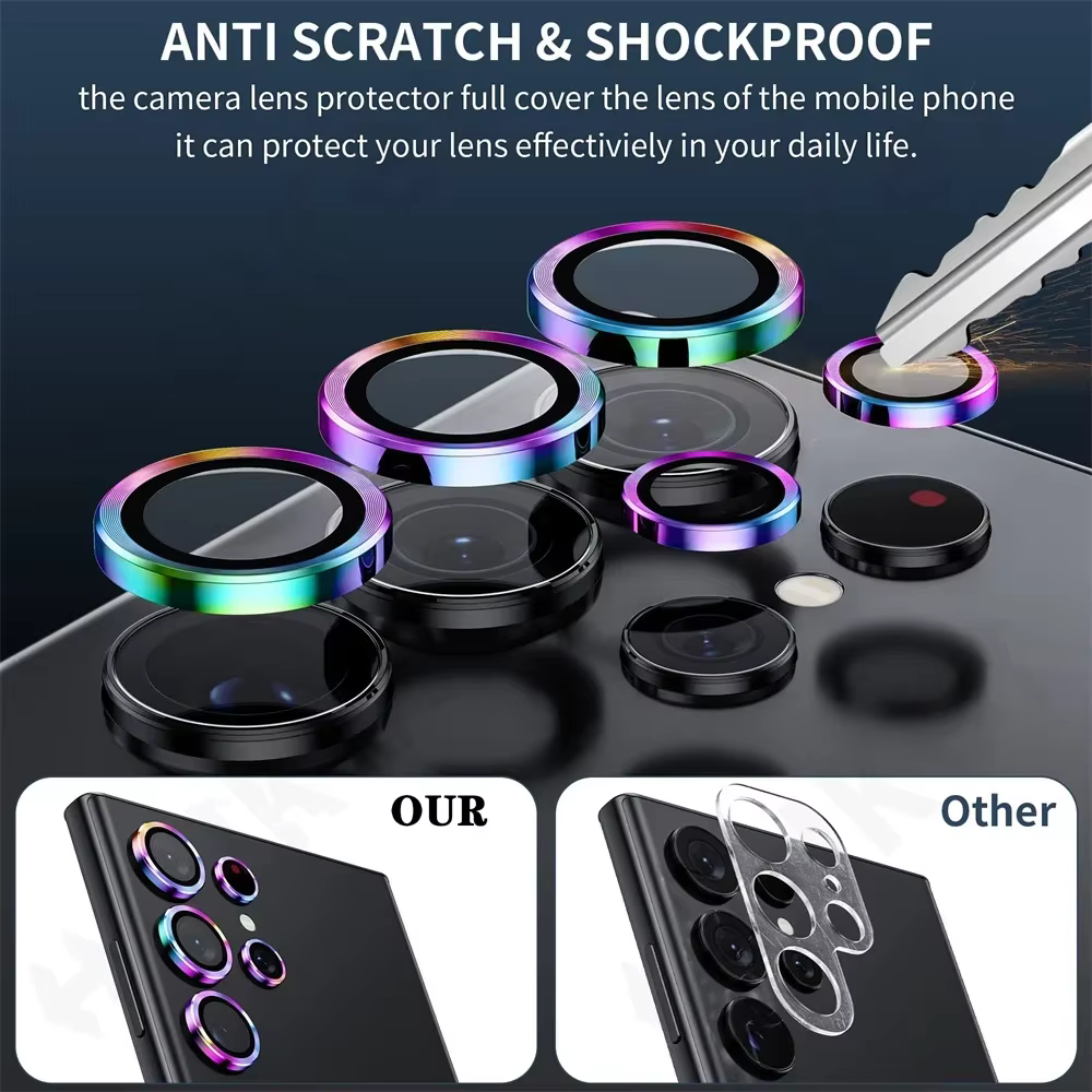 Protection d'objectif d'appareil photo pour Samsung S25 S26 Ultra S24 S23 S22 Ultra, film en verre trempé, anneau en alliage de titane, accessoires pour téléphone