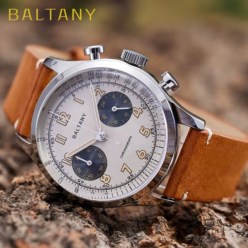 Baltany S5034 39mm chronographe montre homme saphir cristal Panda cadran en acier inoxydable Super lumineux Vintage montres à Quartz