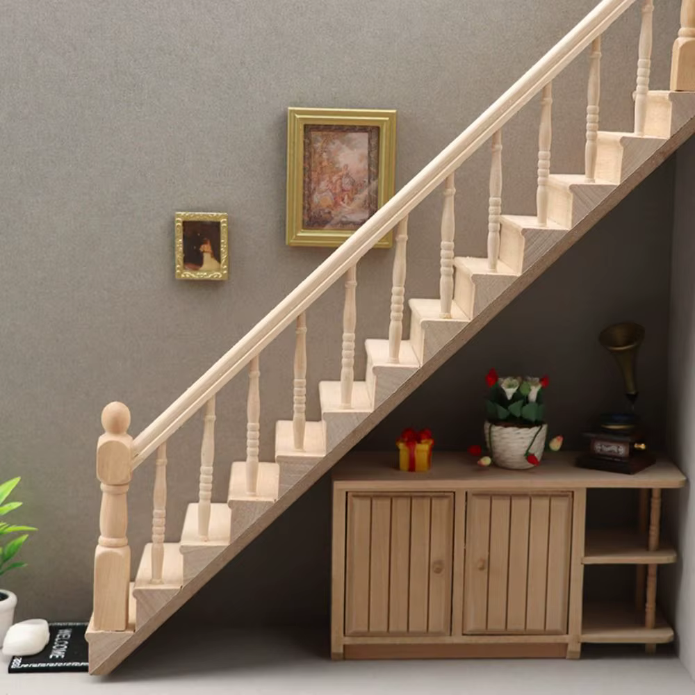 Faire semblant jouer 1:12 meubles de maison de poupée Miniature bricolage Mini escalier modèle accoudoir escaliers en bois avec main courante