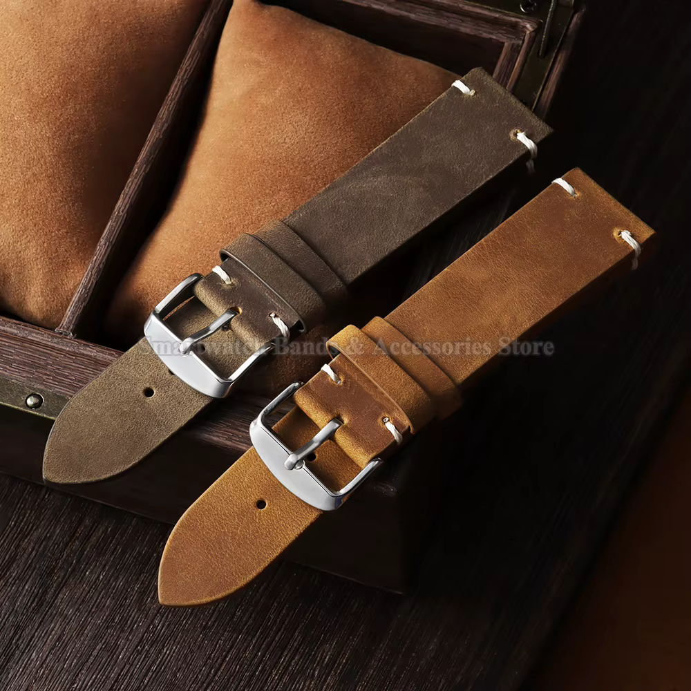 Bracelet de montre vintage en cuir huilé pour Seiko