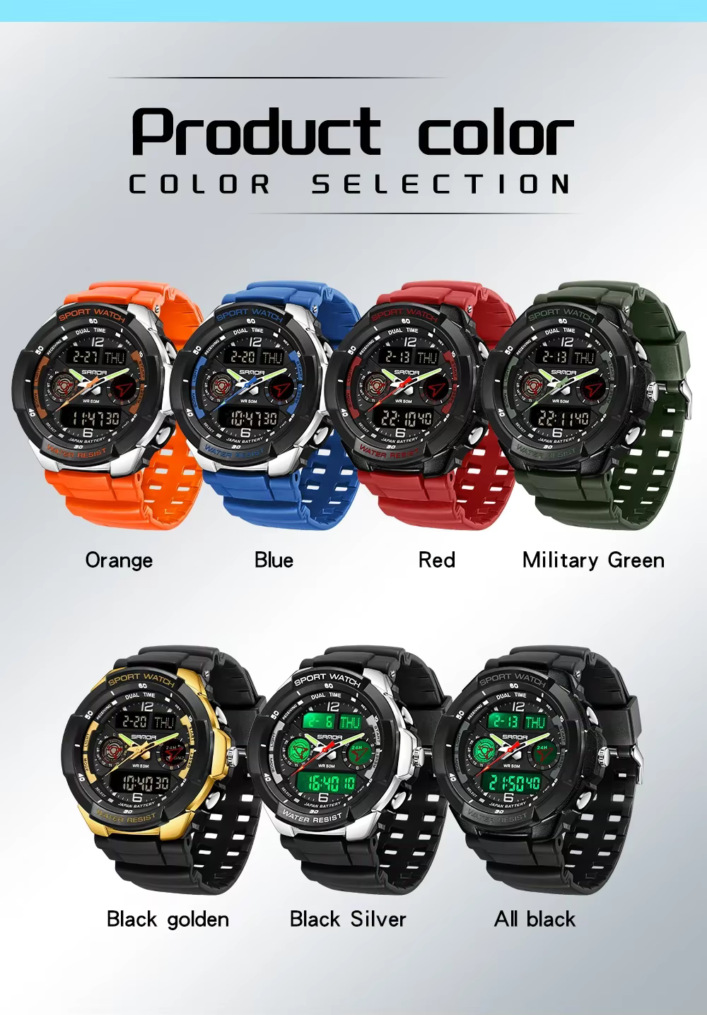 Montre électronique pour étudiants coréens SANDA Top 6197