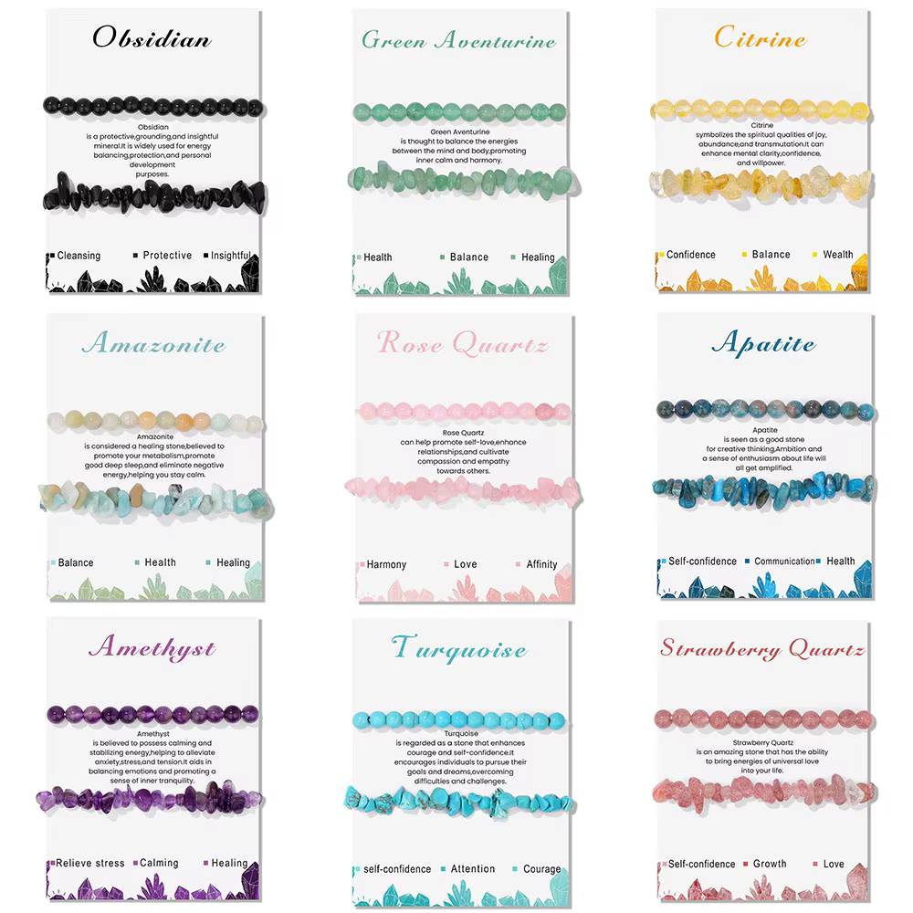 Bracelet perlé en pierre naturelle avec carte pour hommes et femmes