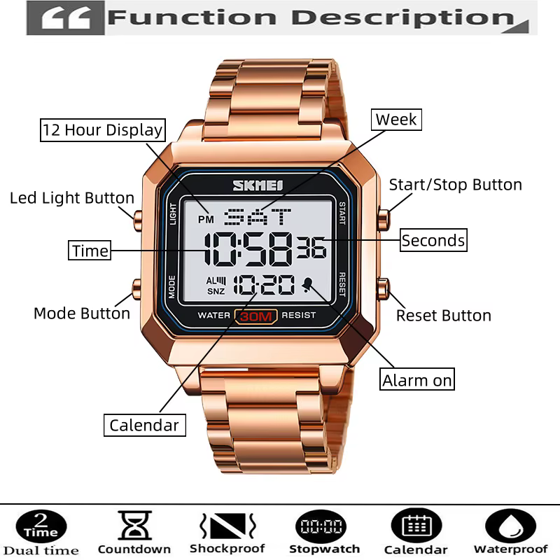 Skmei-Montre-bracelet LED numérique étanche pour homme
