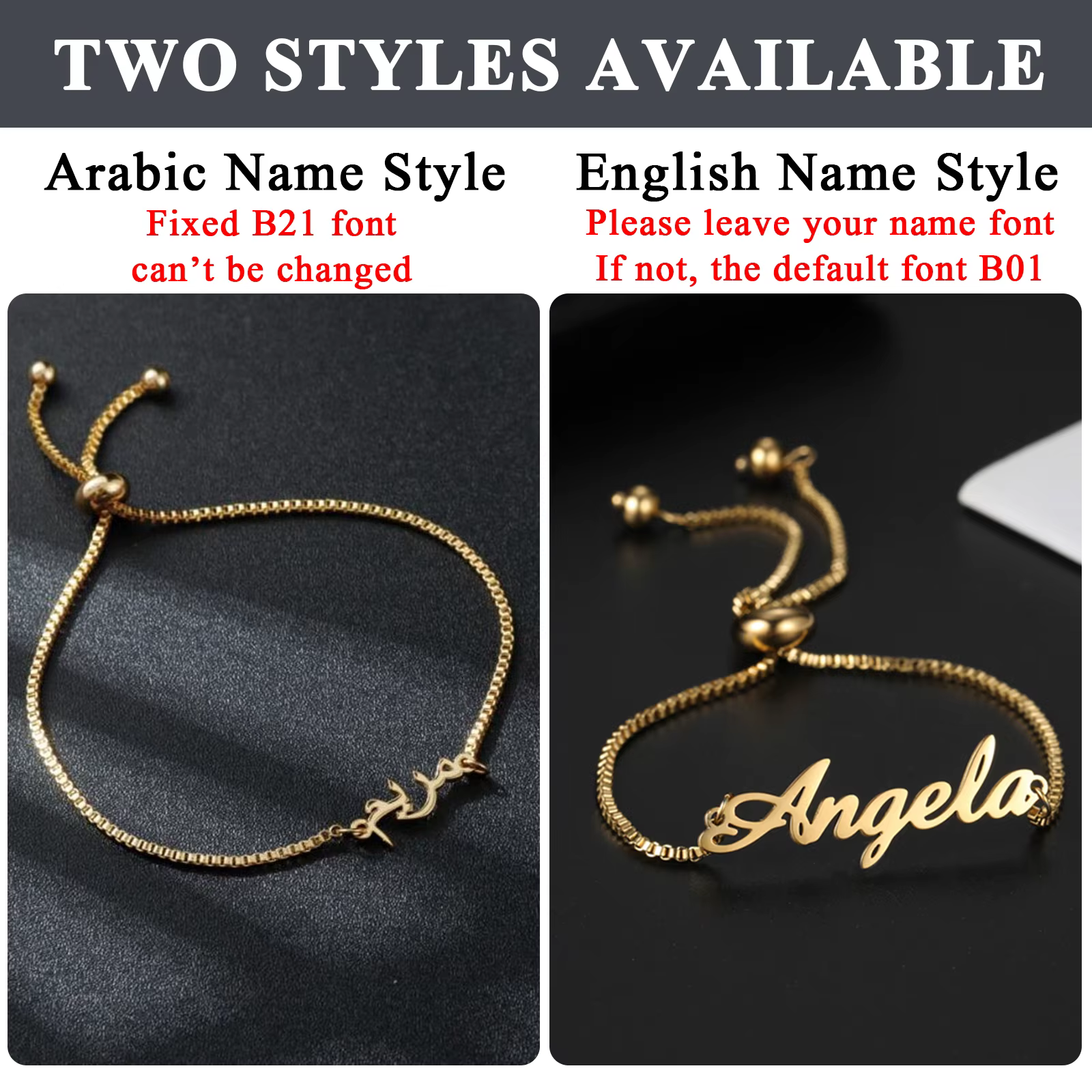 Bracelet personnalisé avec nom arabe pour femmes