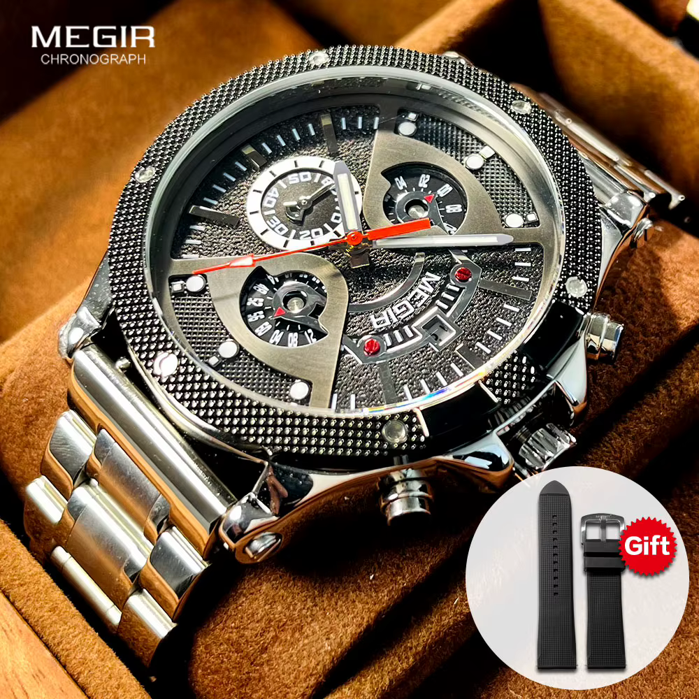 MEGIR – montre-bracelet à Quartz analogique en acier inoxydable pour hommes
