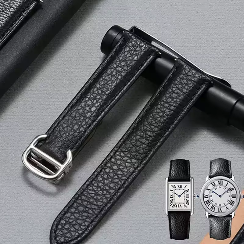 Bracelet de montre en cuir véritable pour Cartier Tank London Solo