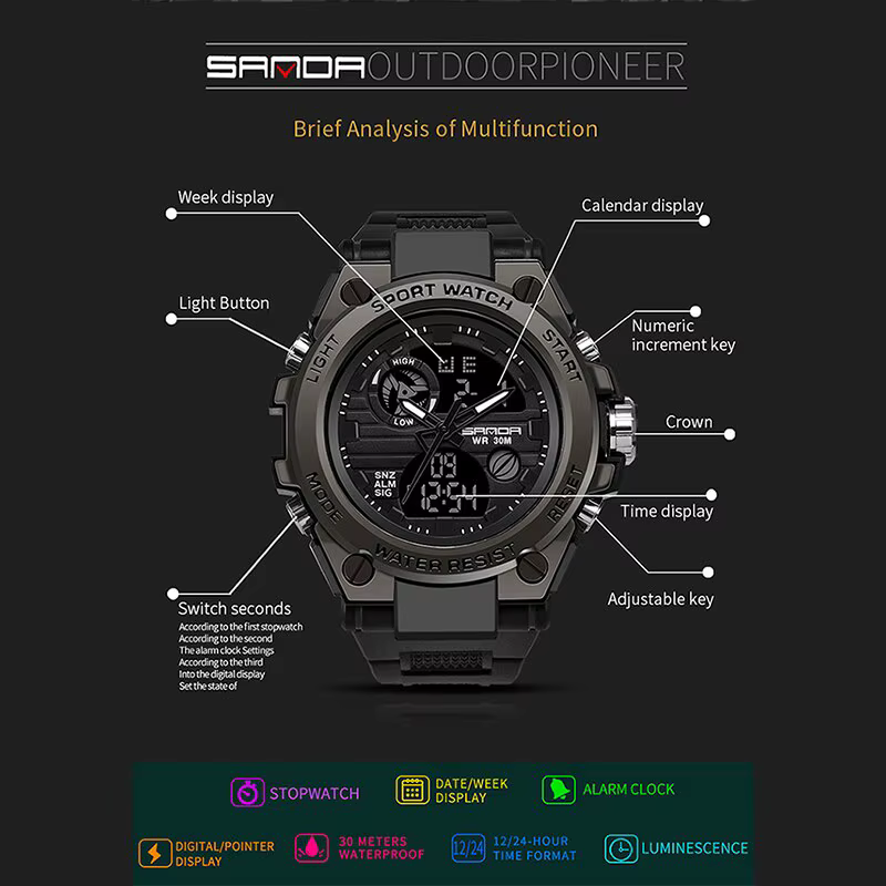 Montre-bracelet de sport étanche pour homme