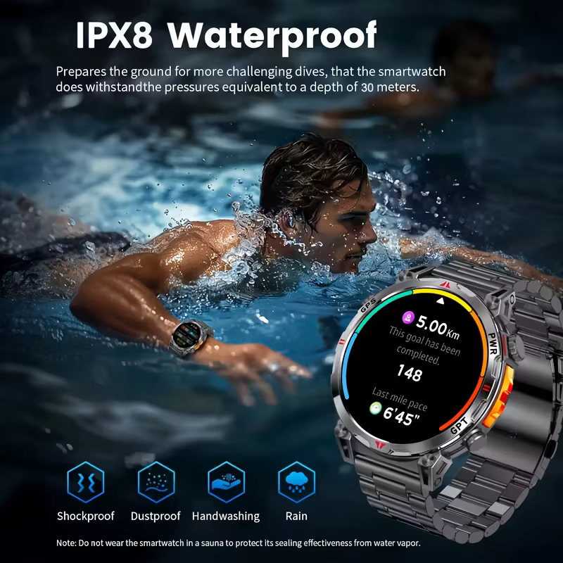 Nouveau KC93 montre intelligente 1.56 pouces AMOLED GPS positionnement Sports de plein air Fitness Tracker Bluetooth appel grande batterie Smartwatch