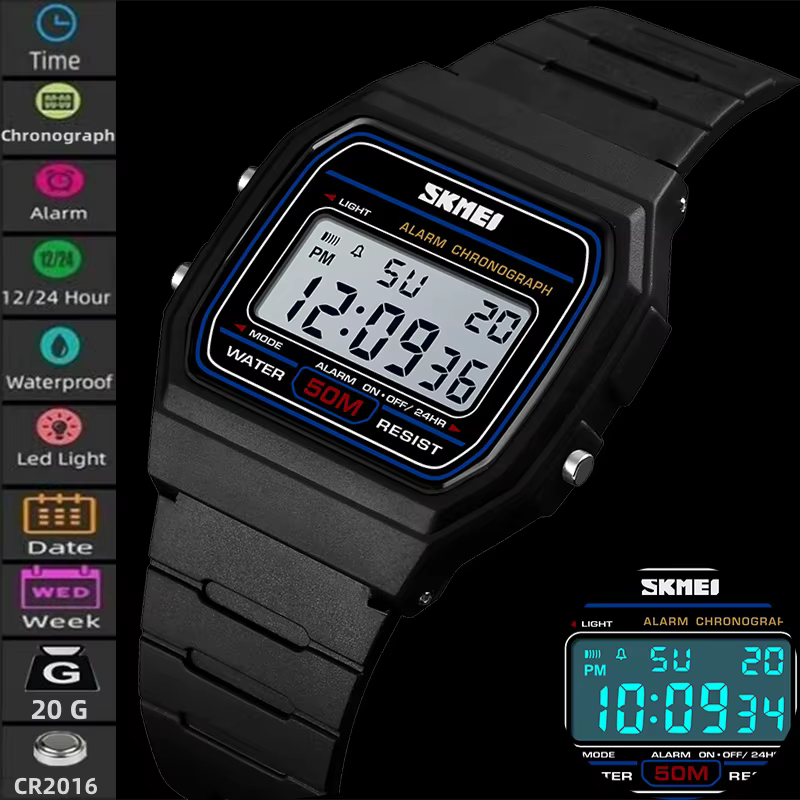 Skmei femmes Led montres étanches mode bracelet en polyuréthane natation numérique Sport montre-bracelet femme réveil
