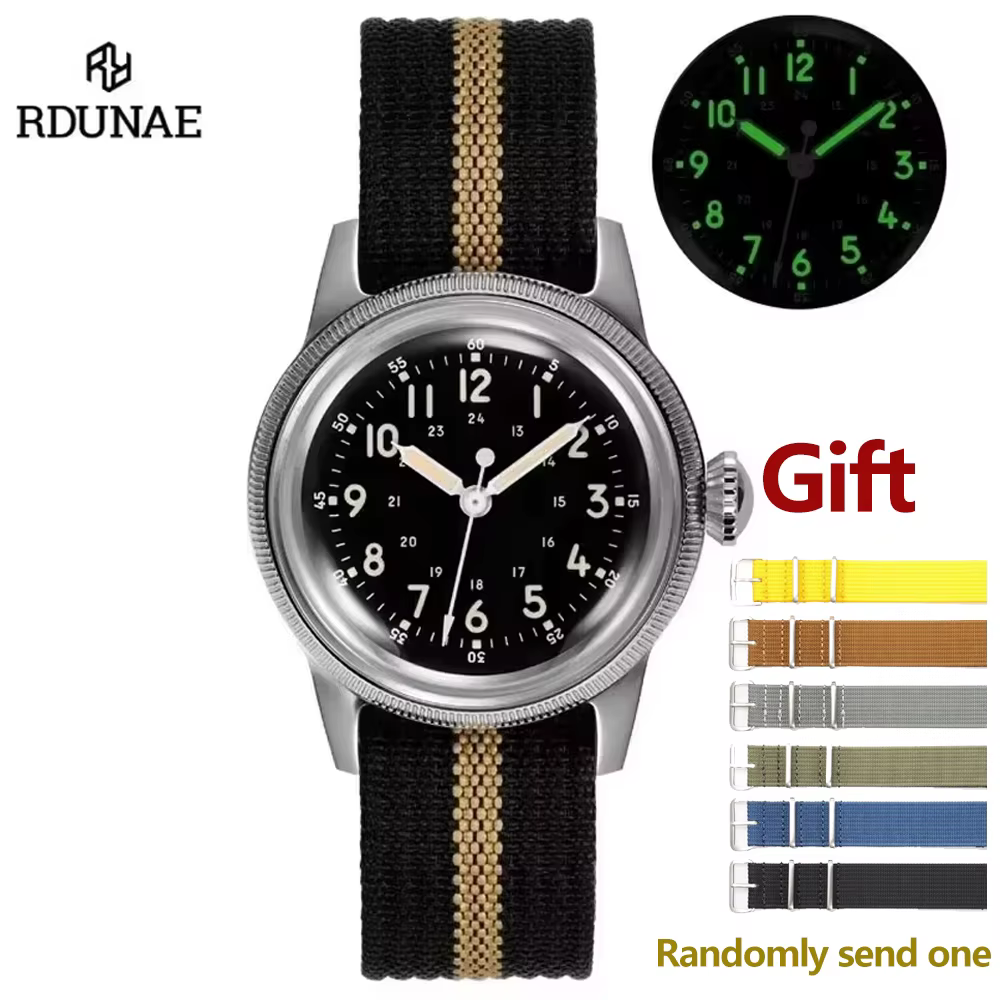 RDUNAE RA05 montre militaire Vintage 2035 mouvement Quartz K1 verre minéral cristal acier inoxydable lumineux étanche hommes montres