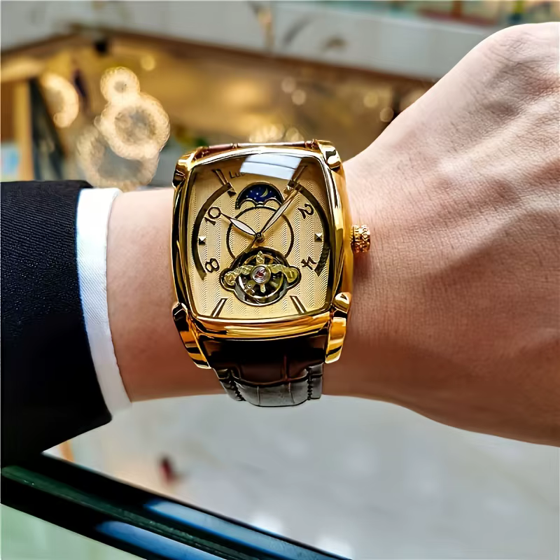 Montre mécanique tourbillon de luxe légère pour homme - Montre-bracelet squelette haut de gamme entièrement automatique