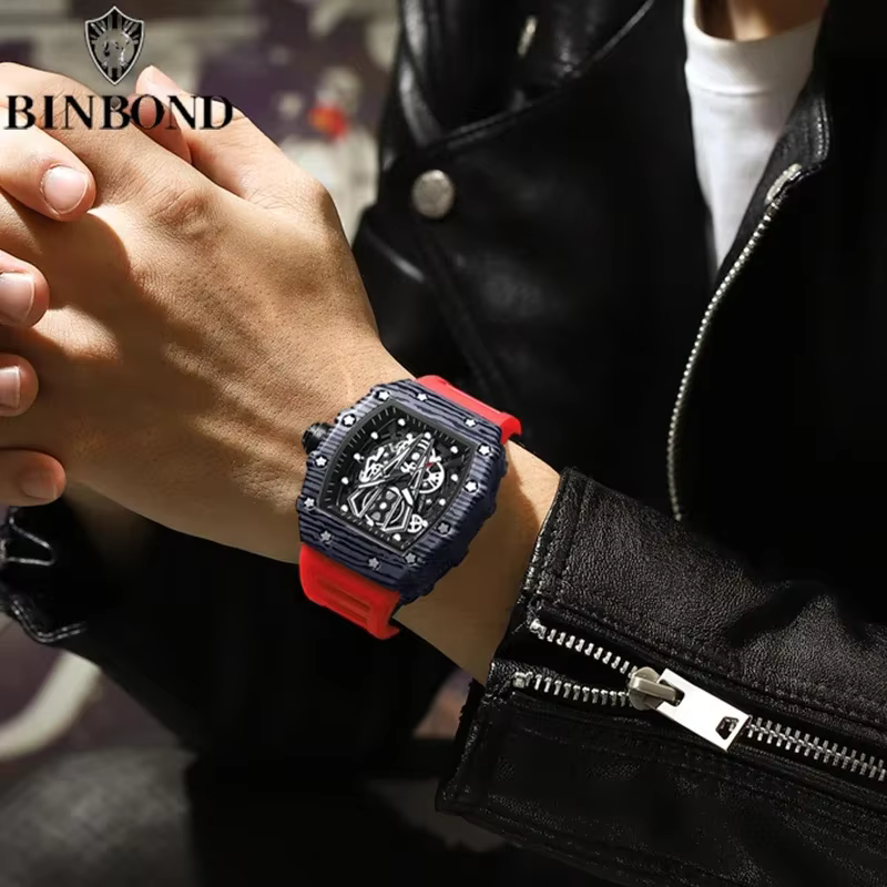 BINBOND marque hommes montres dominateur baril montre miroir incurvé Surface creuse sport
