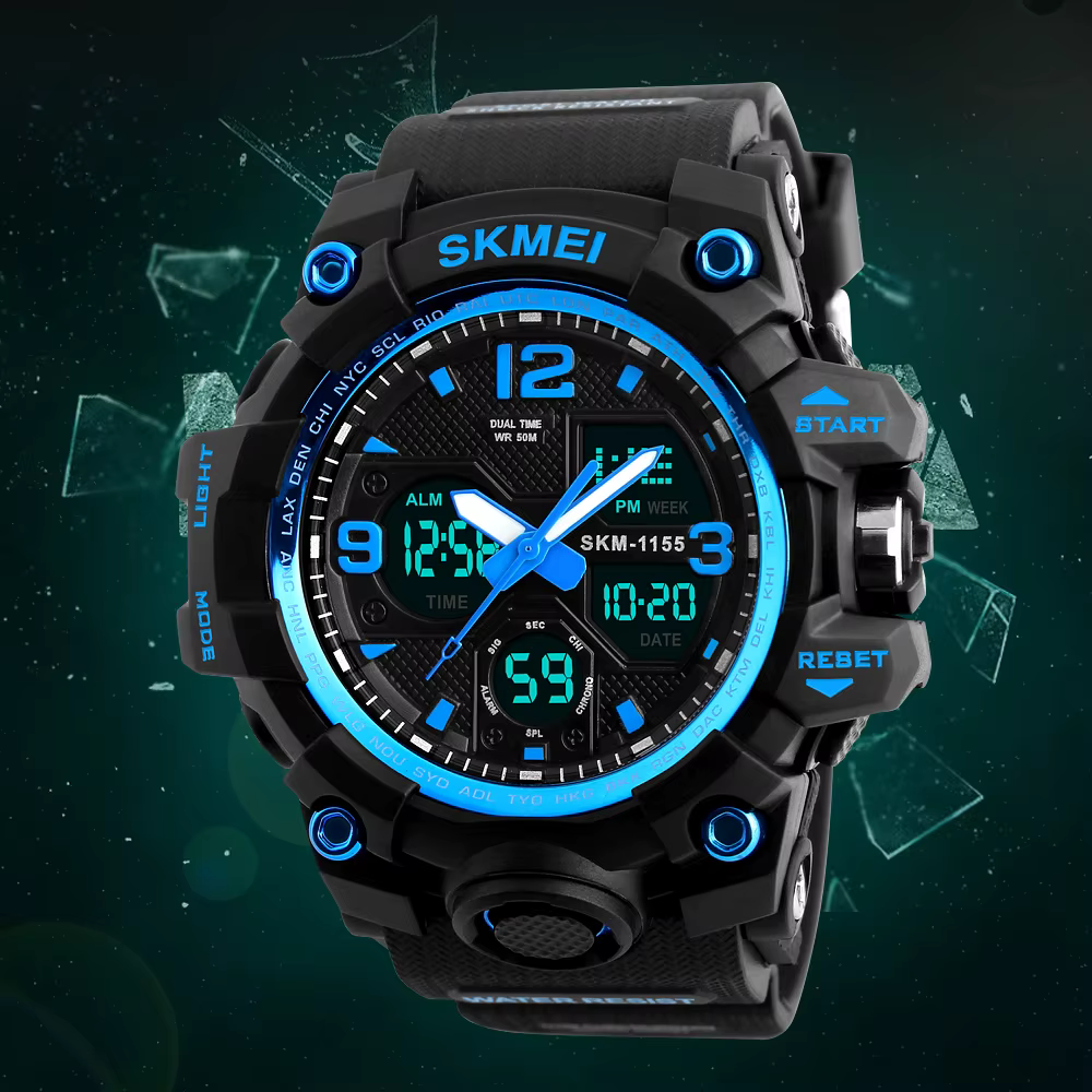 SKMEI 1155B 5Bar étanche double affichage montres Relogio Masculino montre Sport hommes militaire